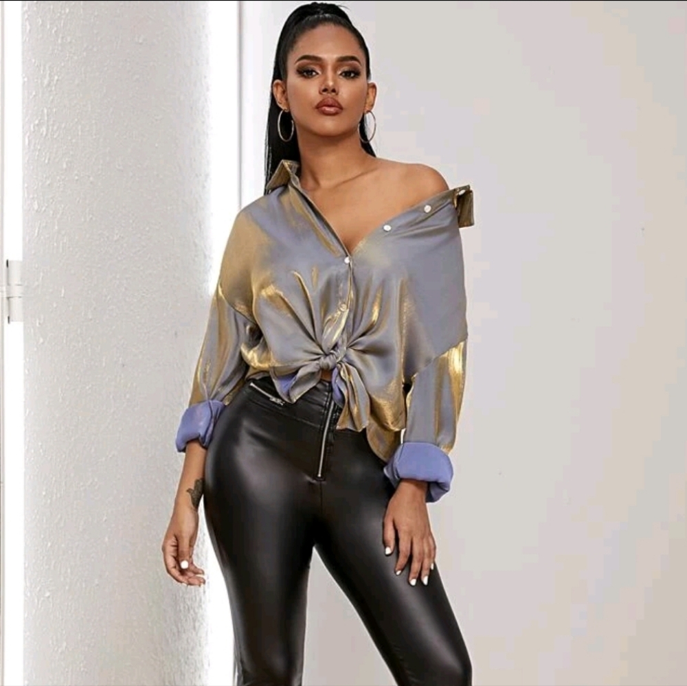 Metallic Button Down Shirt